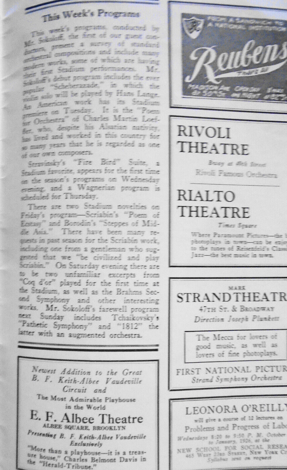 Stadium Concerts - New York Philharmonic, 1925 Program. Nikolai Sokoloff