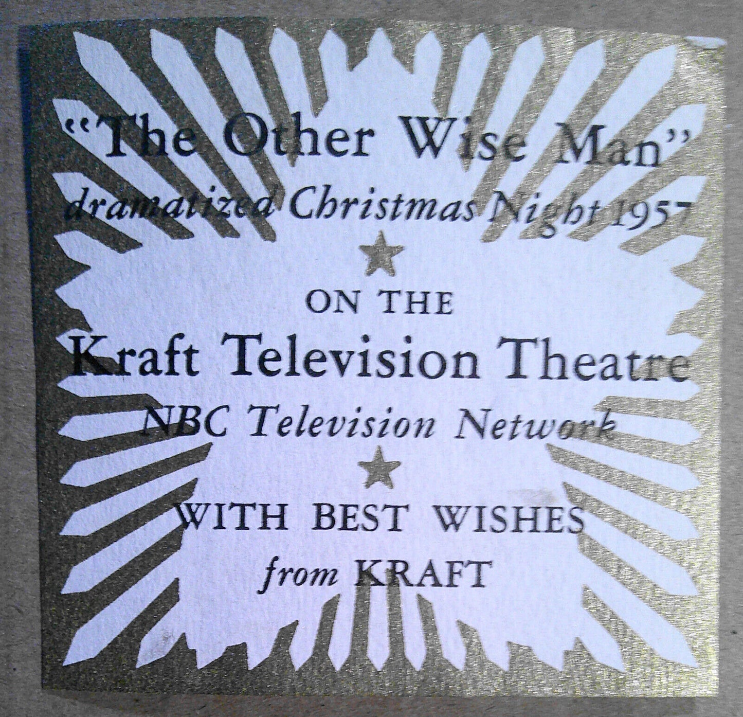 1957 Kraft Television Theatre "The Other Wise Man" Ex Libris Bookplate