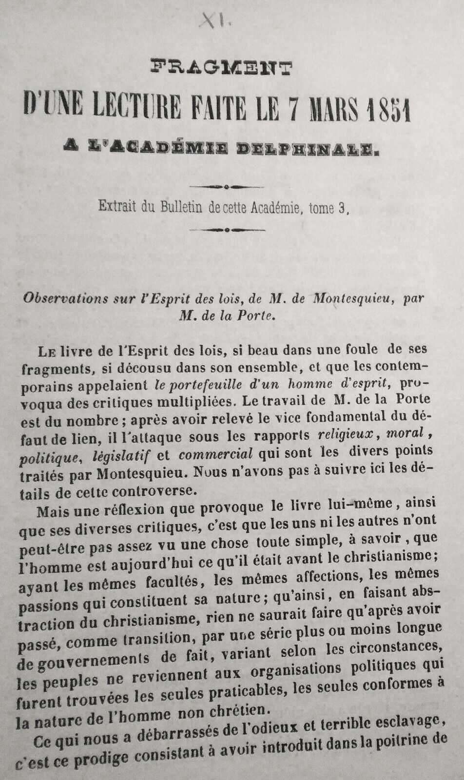 Observations sur l'Esprit des lois de M. de Montesquieu, par M. de La Porte 1851