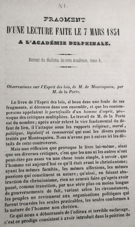 Observations sur l'Esprit des lois de M. de Montesquieu, par M. de La Porte 1851