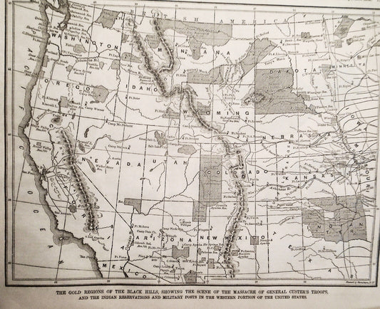 1876 Gold Regions of Black Hills, Scene of Massacre of General Custer's Troops