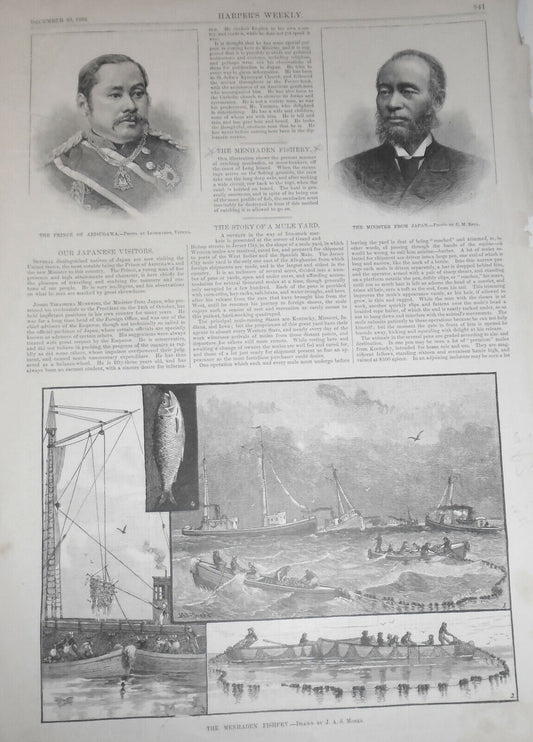 The Menhaden Fishery / Our Japanese Visitors -  Harper's Weekly 1882