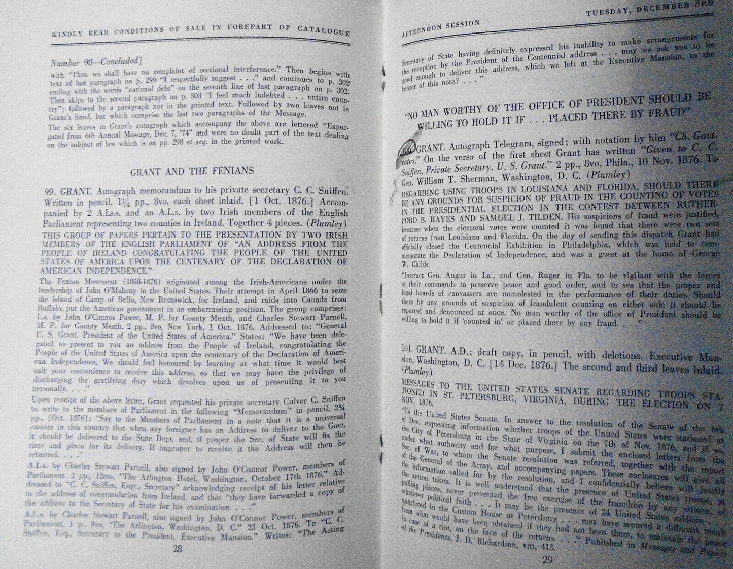 American & European Manuscripts : Lincoln & Grant - from Gen Culver Sniffen 1963