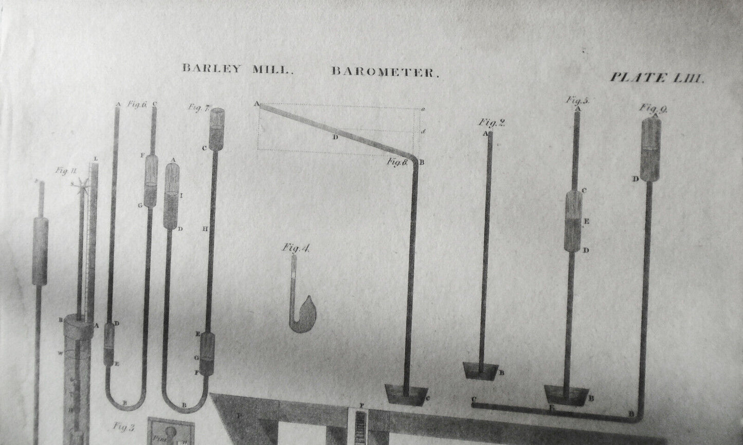 1832 Barley Mill. Barometer. - Cornelius Tiebout, sculp. Original antique print