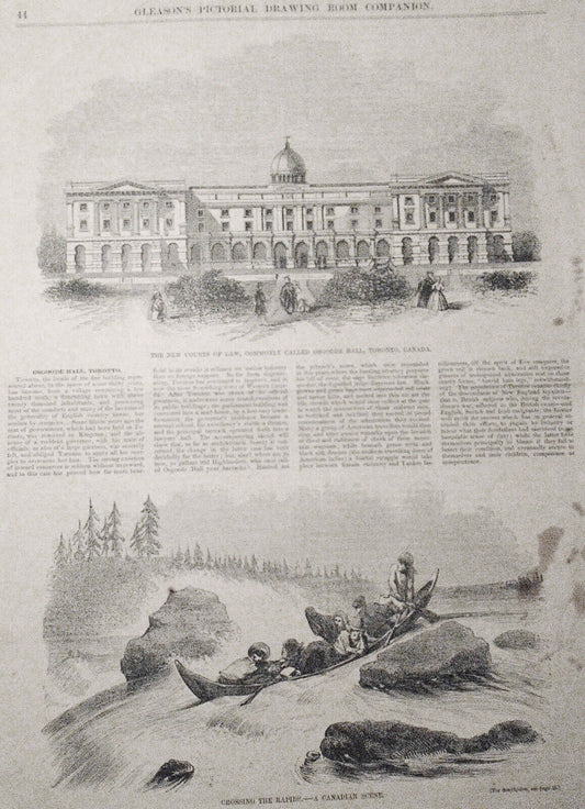 Osgoode Hall, Toronto & Crossing The Rapids.--a Canadian Scene - Gleason's 1852