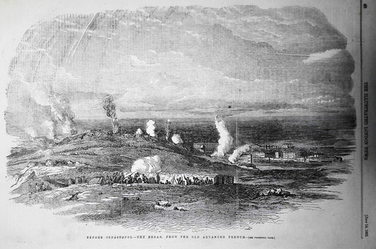 Before Sebastopol - the Redan, from the Old Advanced Trench. 1855 original