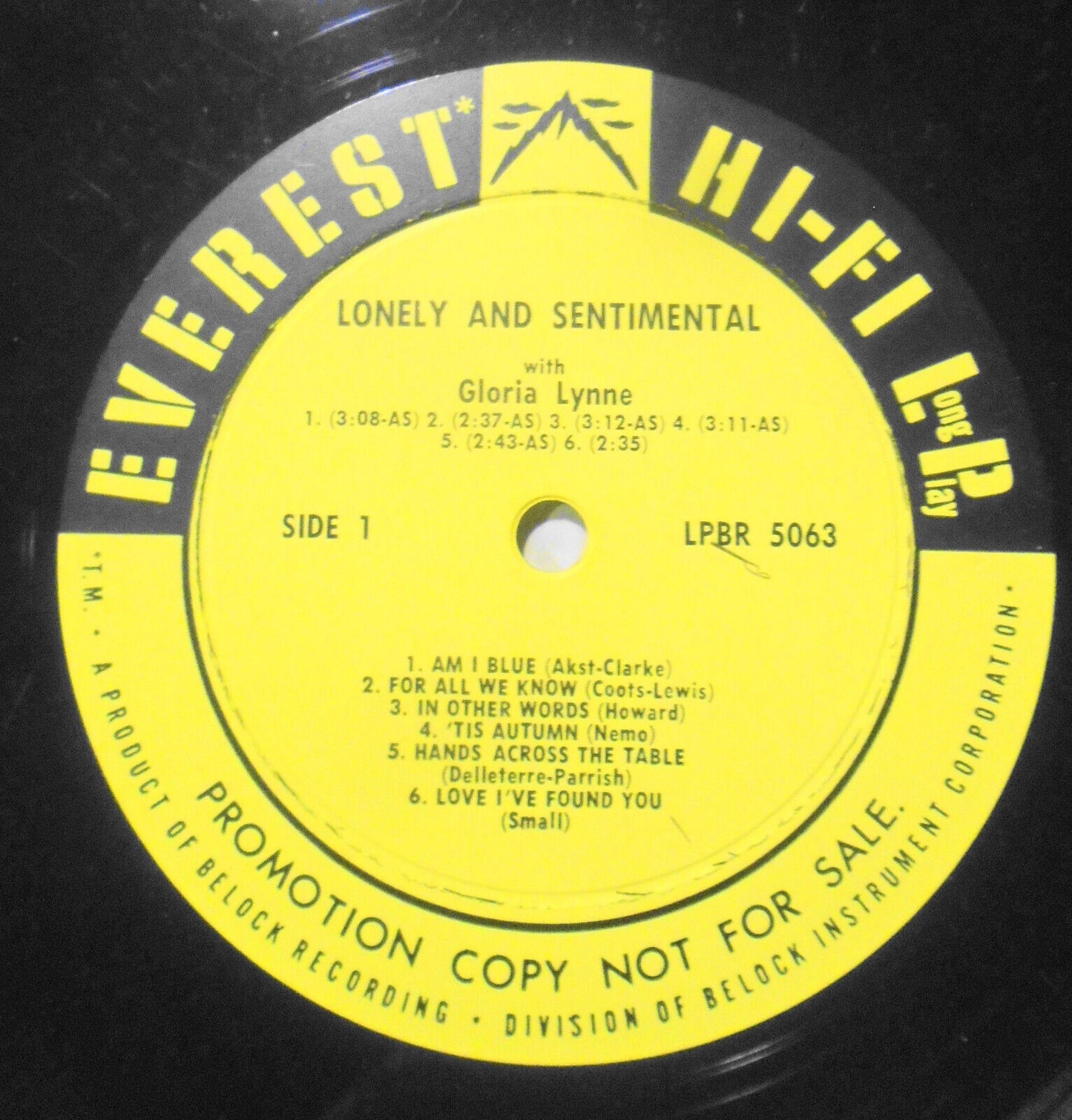 Gloria Lynne - Lonely and Sentimental - Promo LP 1960. Everest LPBR 5063. Mono.