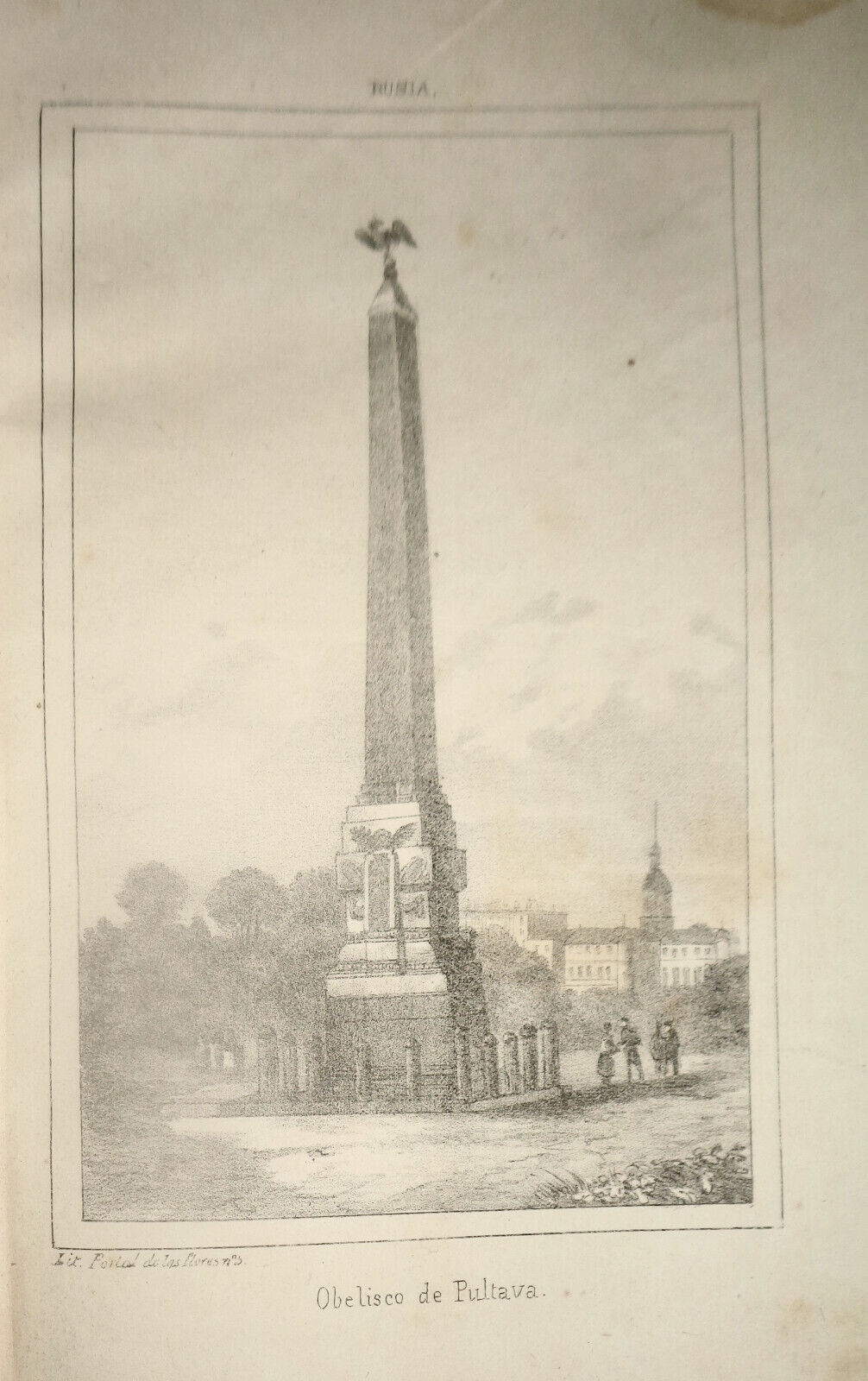 1840 Rusia - Obelisco de Pultava - original engraving. El universo pintoresco