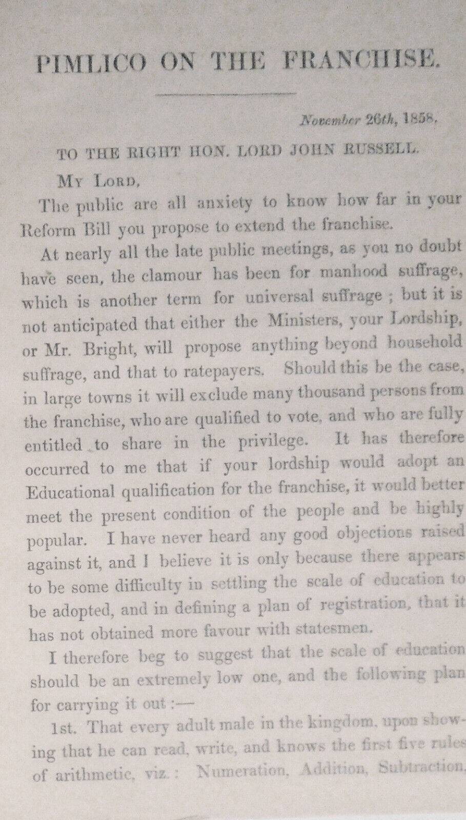 [Voting Rights] 1859 Pimlico on the franchise. What it should be