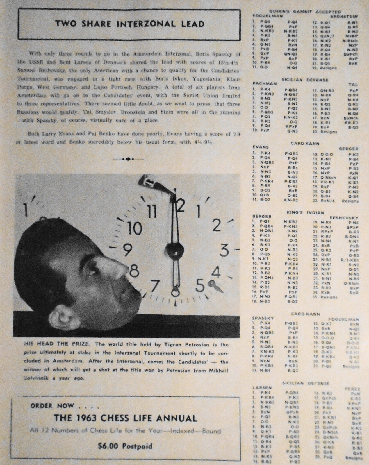 Chess Life, June 1964 : Byrne-Fischer Brilliancy Prize game; Interzonals, etc.