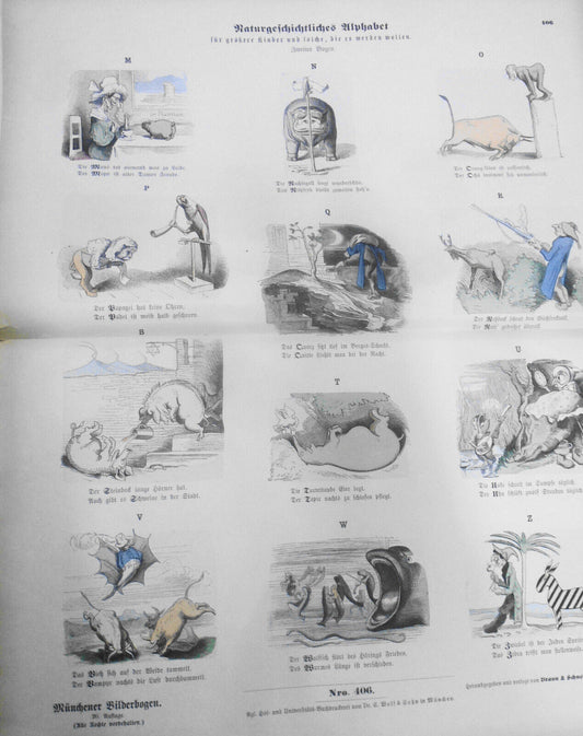 1890 Naturgeschichtliches Alphabet - Münchener Bilderbogen N. 406; Wilhelm Busch