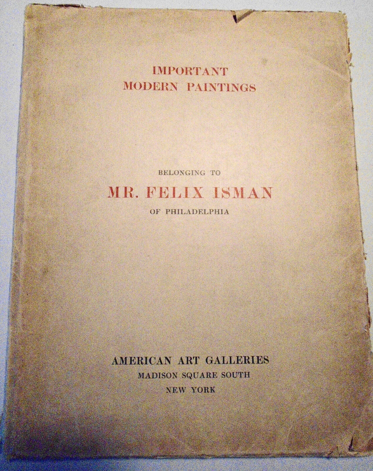 1911 Catalogue of important modern paintings Felix Isman -American Art Galleries