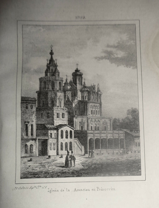 1840 Russia - Iglesia de la Asuncion en Pokorovka - original engraving