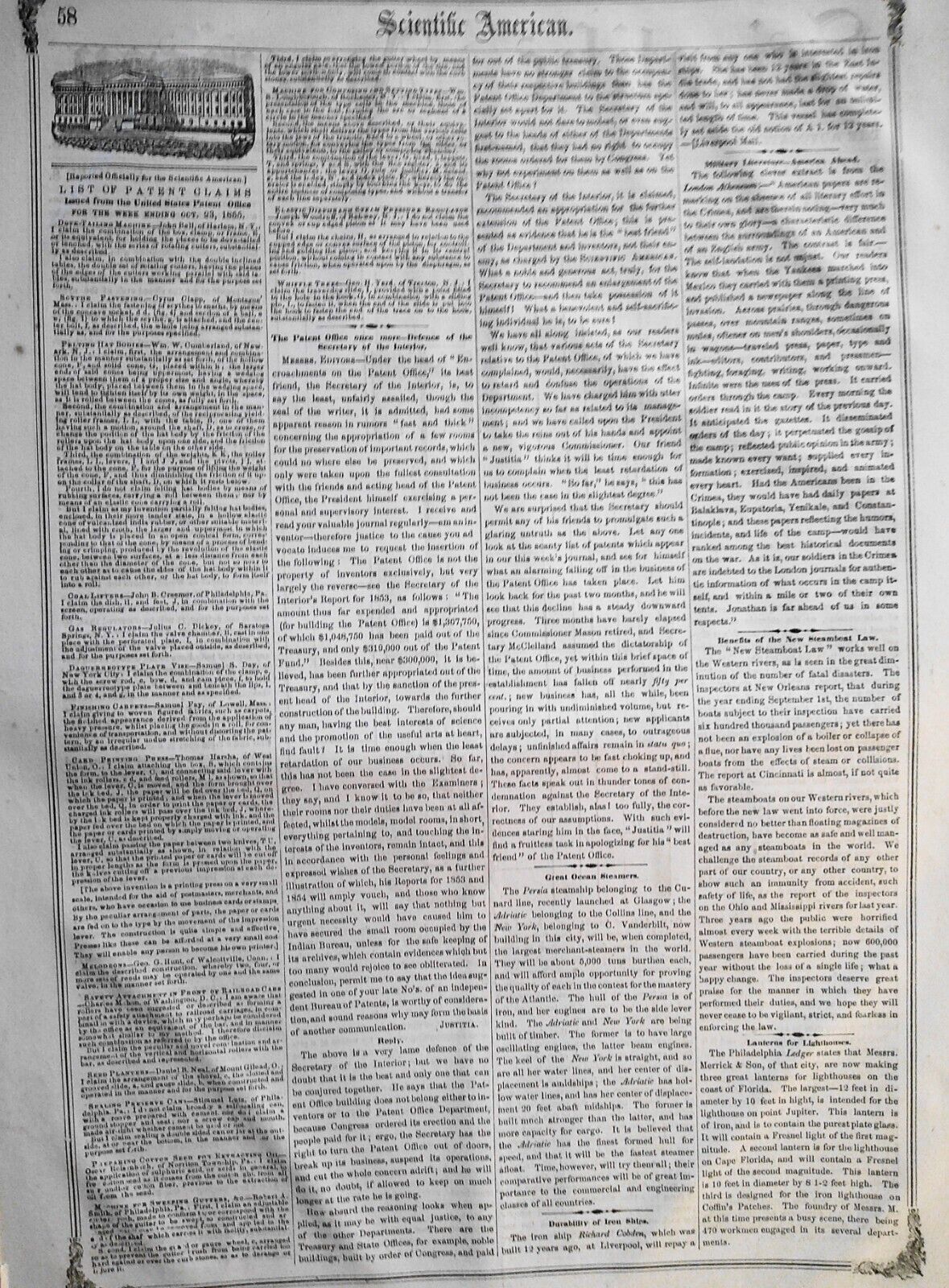 Scientific American, November 3, 1855. Original complete issue.