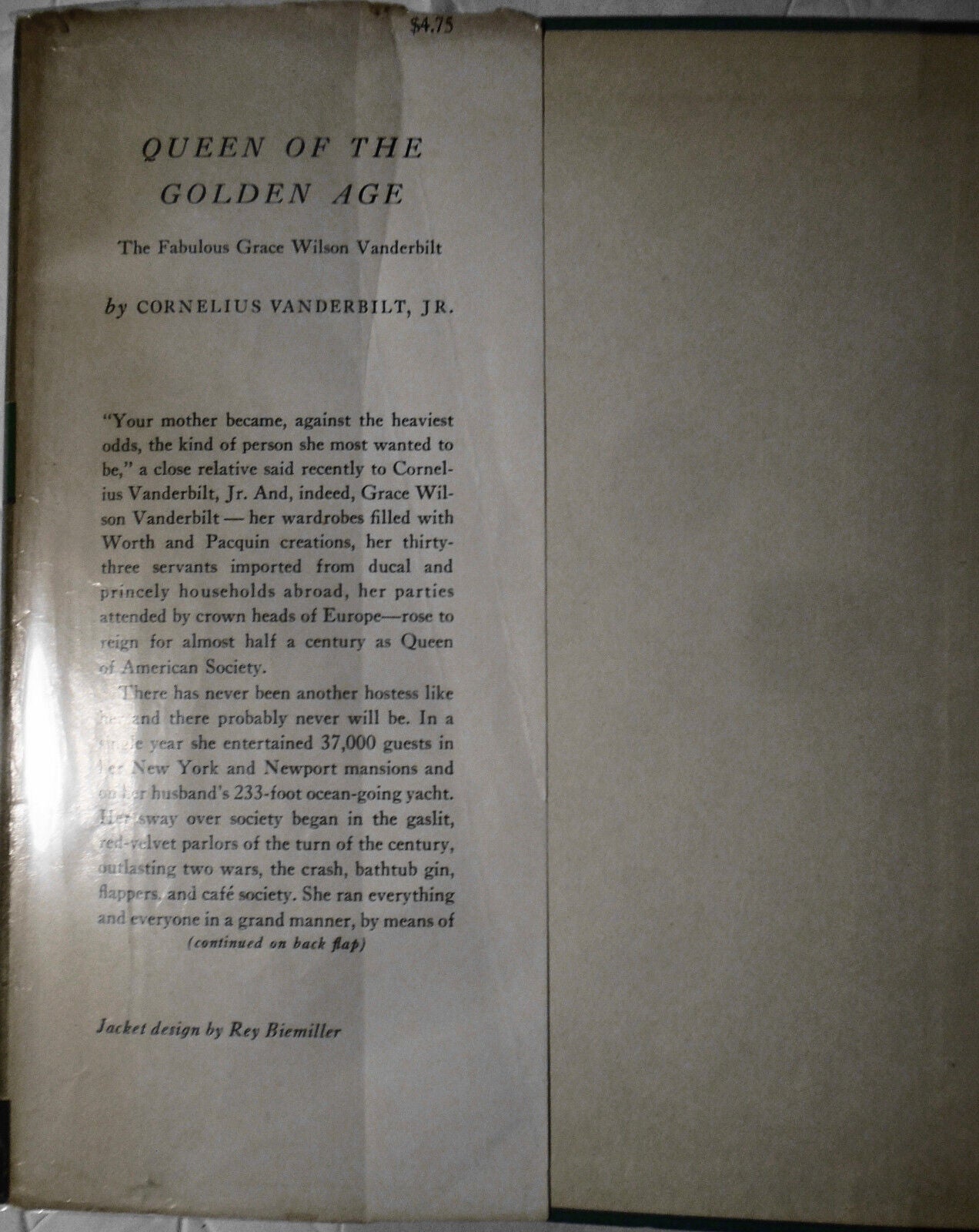 Queen of the Golden Age, by Cornelius Vanderbilt, Jr.. First edition. 1956 HC/DJ