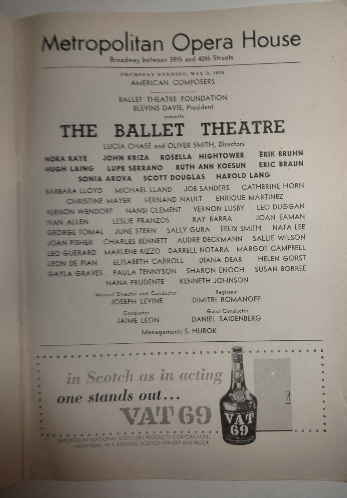 THE BALLET THEATRE - PROGRAM - MAY 3, 1956. Interplay, Billy The Kid ...