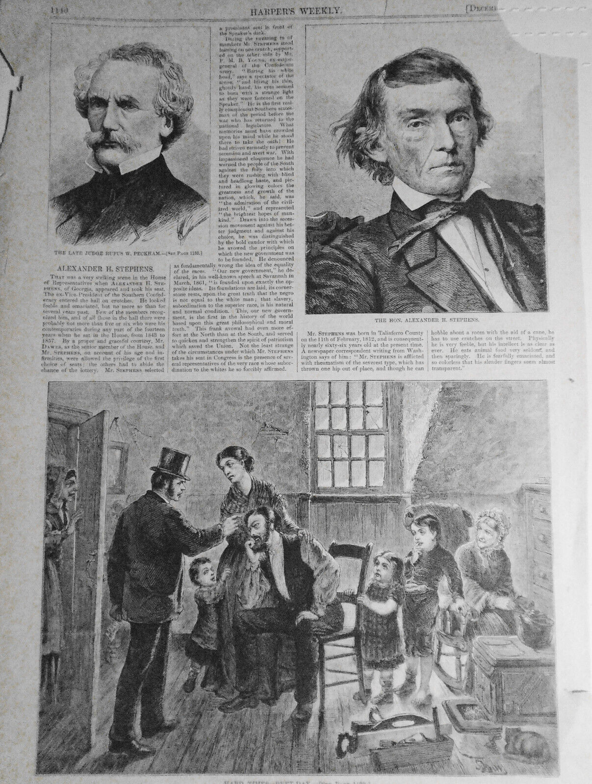 Hard Times -- Rent-day - Harper's Weekly - Original Print,  December 20, 1873