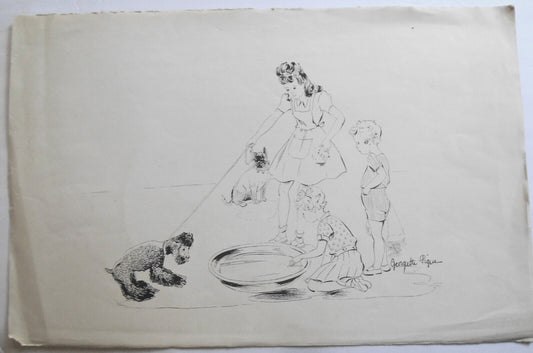 Georgette Pique sketch - Children with dog - 20x13"