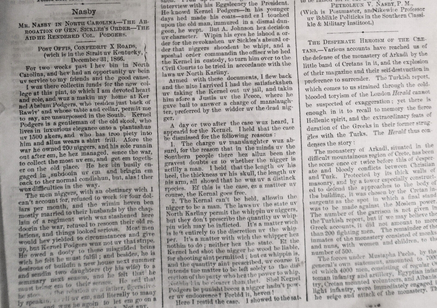 Supplement To Connecticut Courant, January 26, 1867 - Mr Nasby in North Carolina