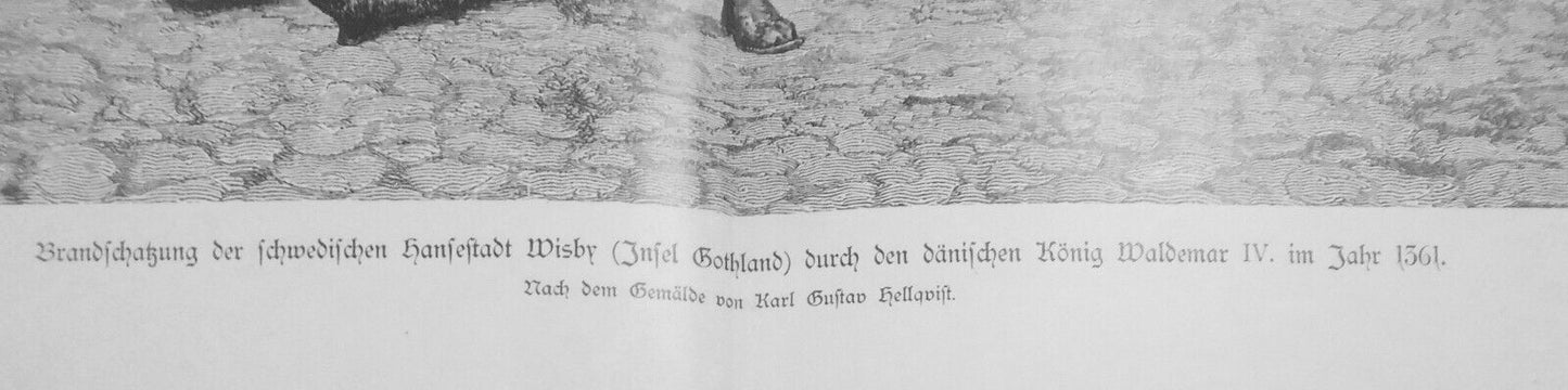 Brandschatzung der schwedischen Hansestadt Wisby... Karl Gustaf Hellqvist, 1884