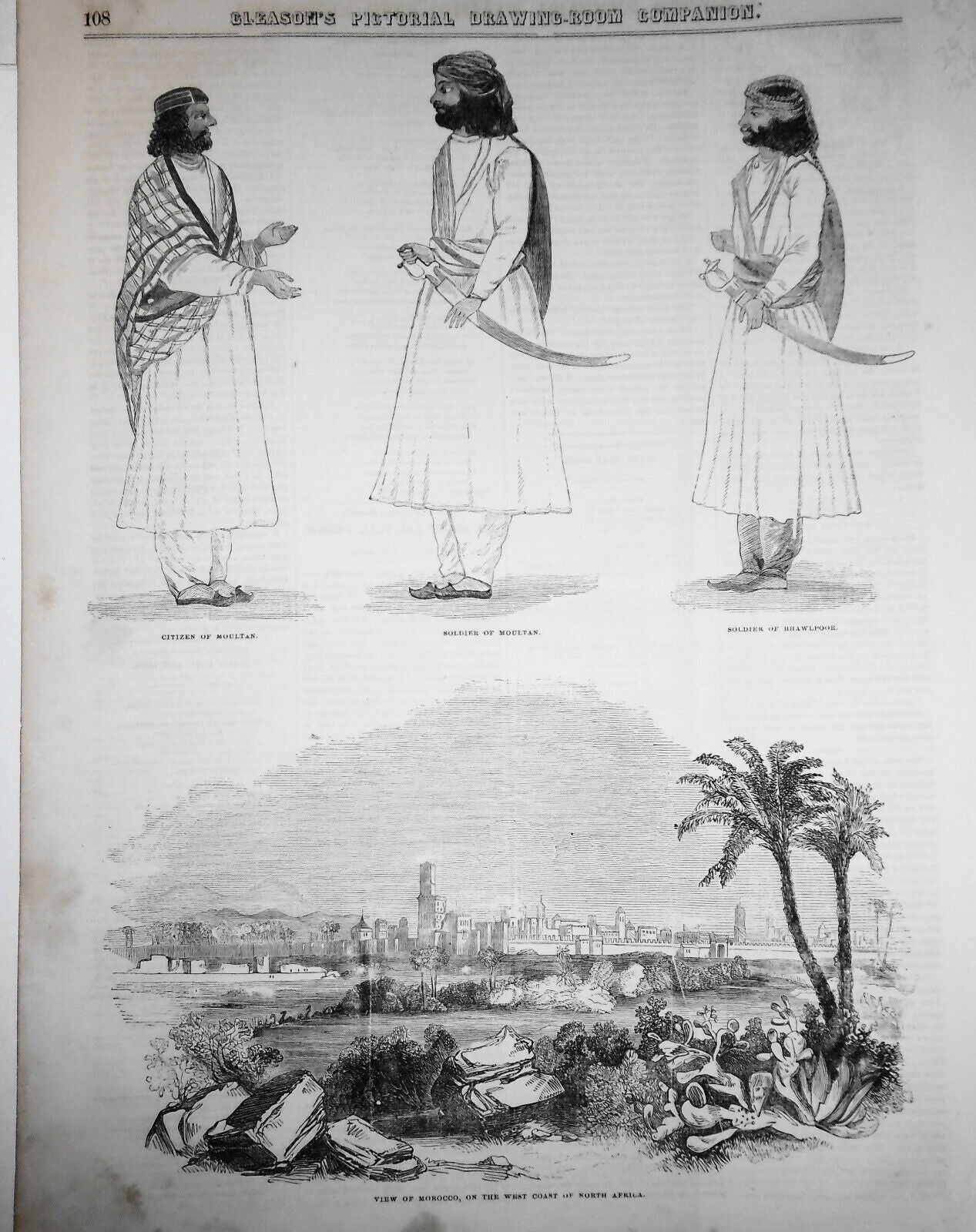 View Of Morocco - 1852 Gleason's Pictorial --  Original page with 4 Prints