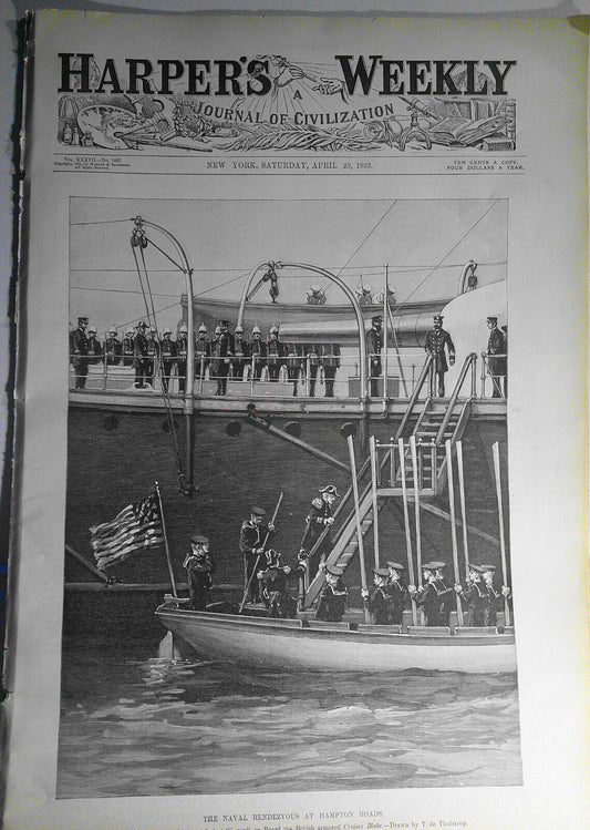 Harper's Weekly April 29, 1893 - US Navy rendezvous at Hampton Roads; Lisbon etc