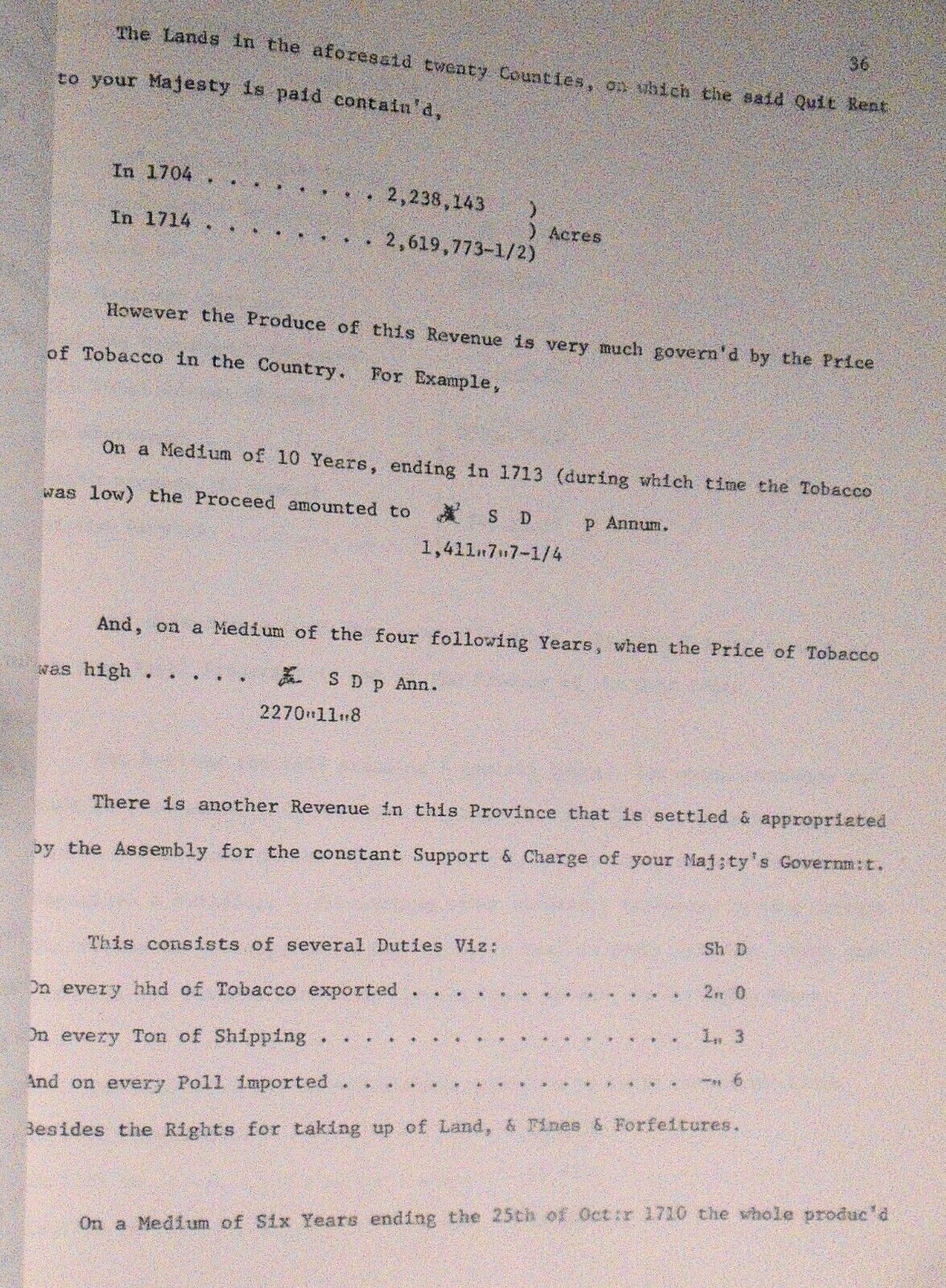 State of Your Majesty's Plantations on the Continent North America 1721 - TYPED
