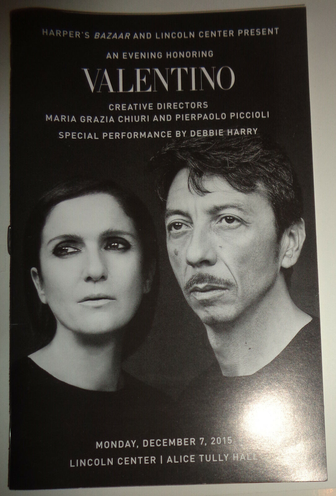 An Evening Honoring Valentino, Playbill, Lincoln Center, December 7, 2015