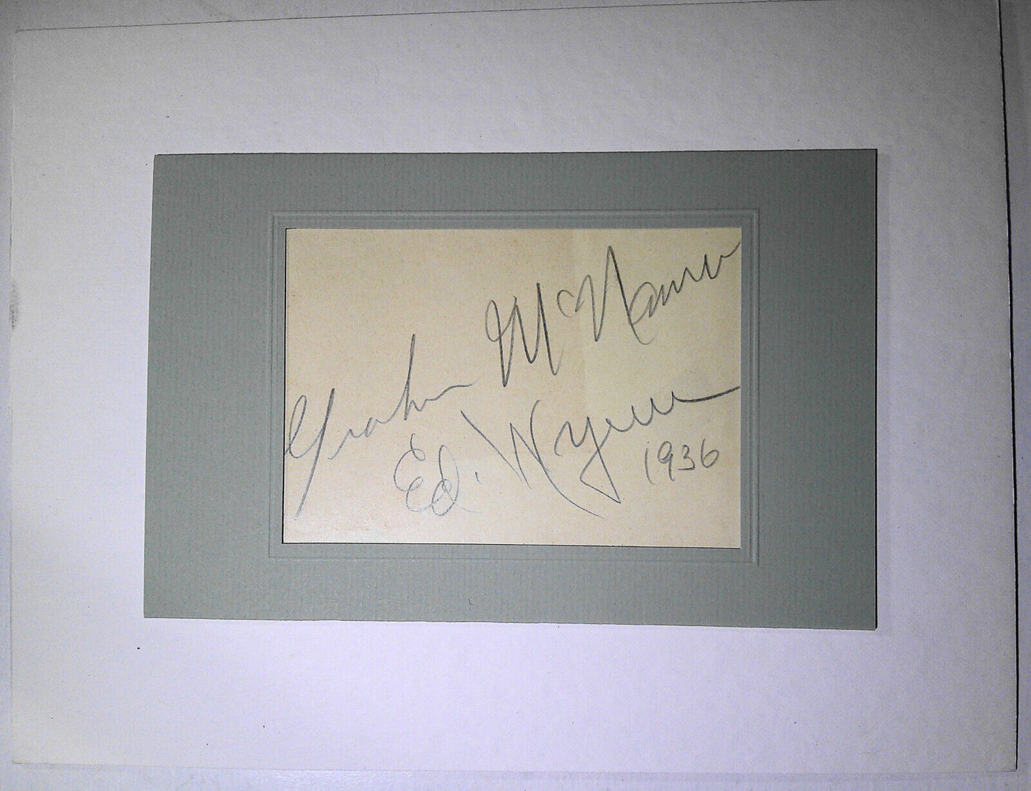 Graham McNamee & Ed Wynn SIGNED card, 1936 - original [Broadcasting pioneers]