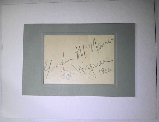 Graham McNamee & Ed Wynn SIGNED card, 1936 - original [Broadcasting pioneers]
