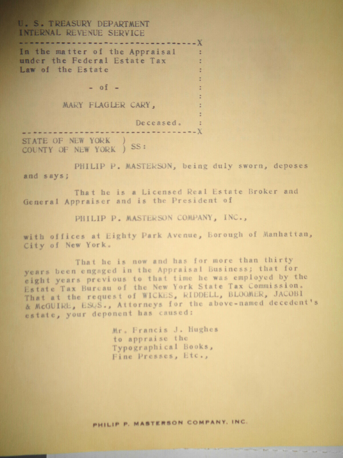 Appraisal - Estate of Mary Flagler Cary - Typographical Books, Fine Presses 1967