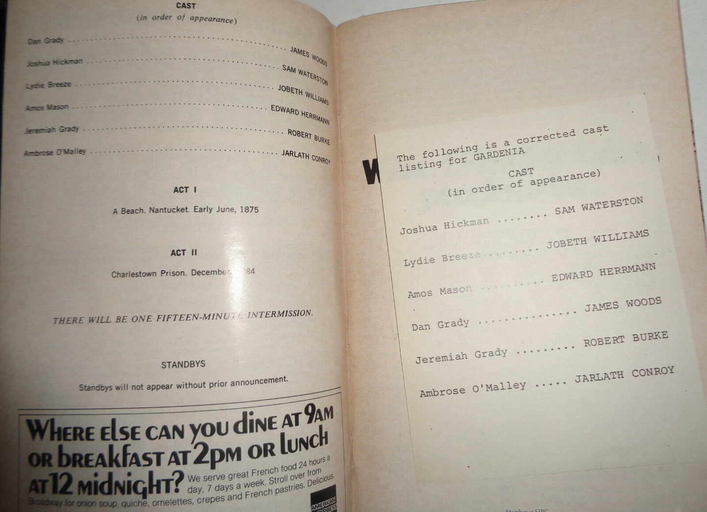 GARDENIA by John Guare - SHOWBILL - APRIL 13-MAY 23, 1982 MANHATTAN THEATRE CLUB