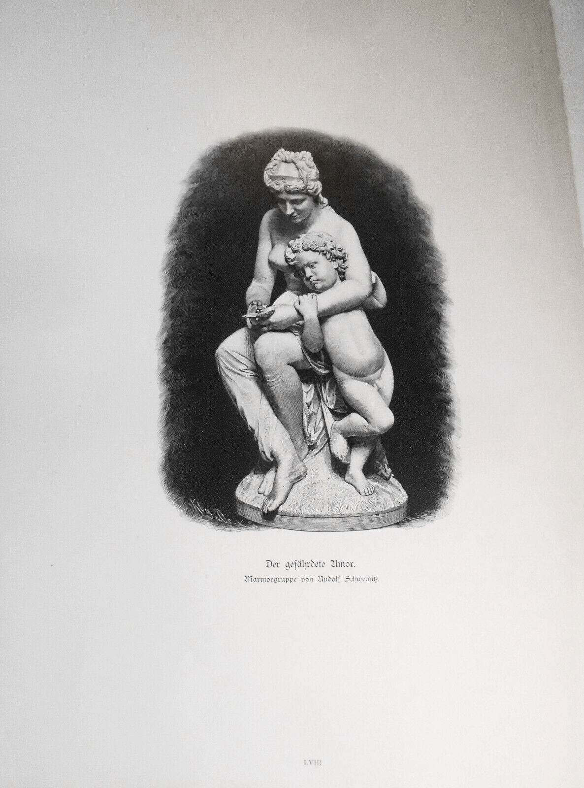 Der gefährdete Amor,  von Rudolf Schweinitz -- 1884 - Original antique print