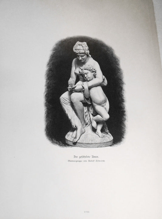 Der gefährdete Amor,  von Rudolf Schweinitz -- 1884 - Original antique print