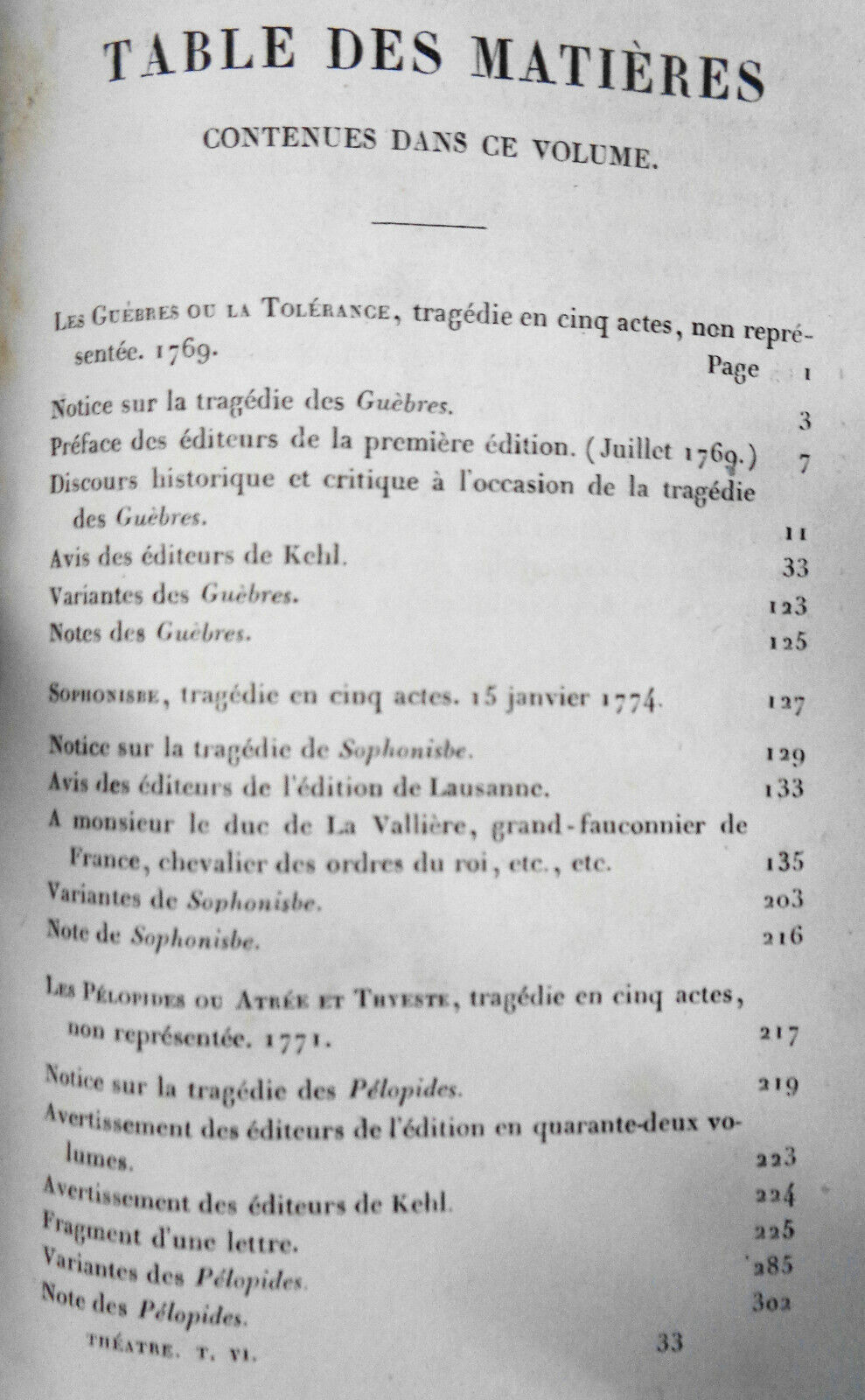 1829  - OEUVRES COMPLETES DE VOLTAIRE, TOME VIII : THEATRE, TOME VI.