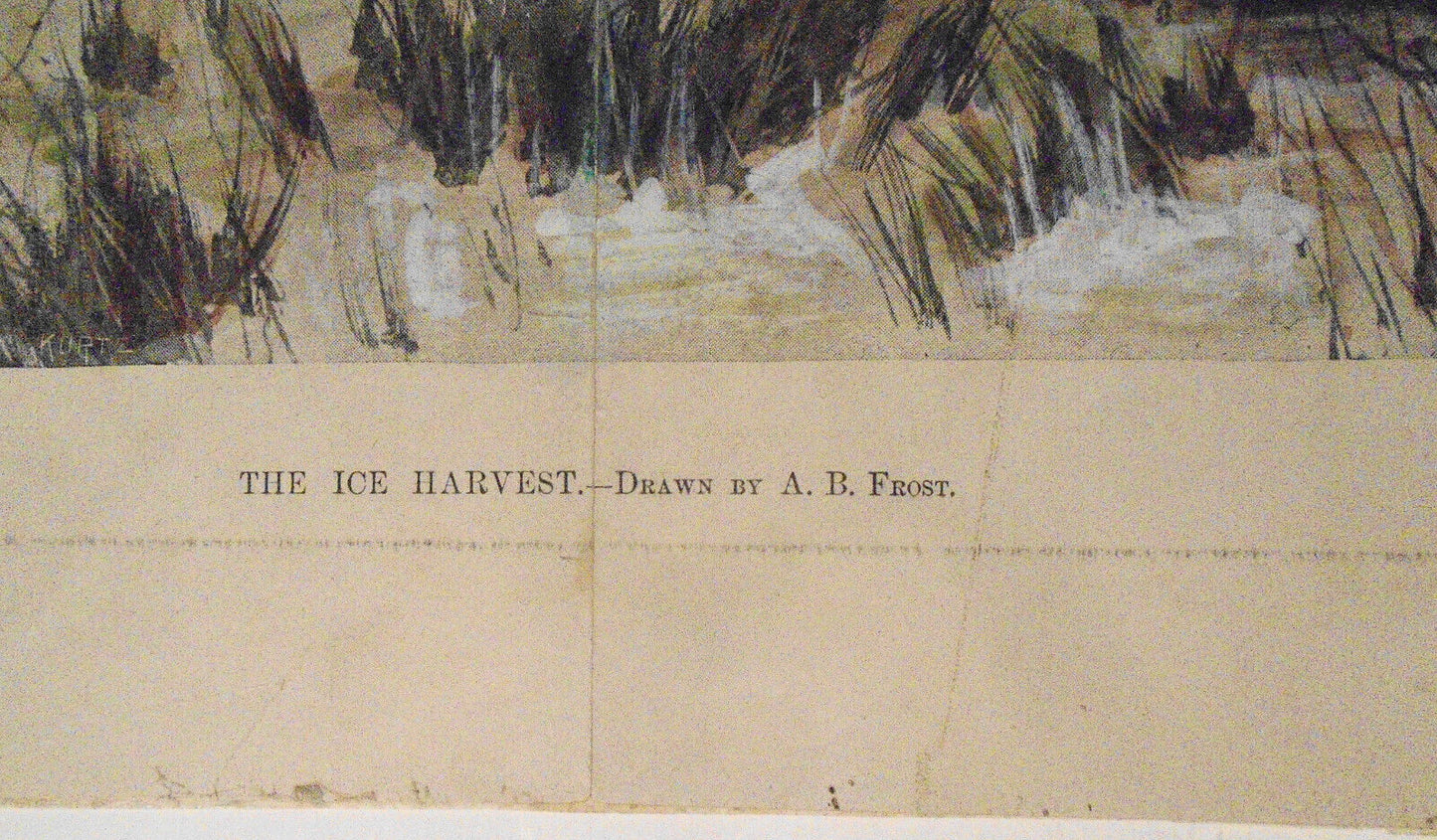1893  The Ice Harvest, by A. B. Frost. Hand-colored. 24" X 16", original print