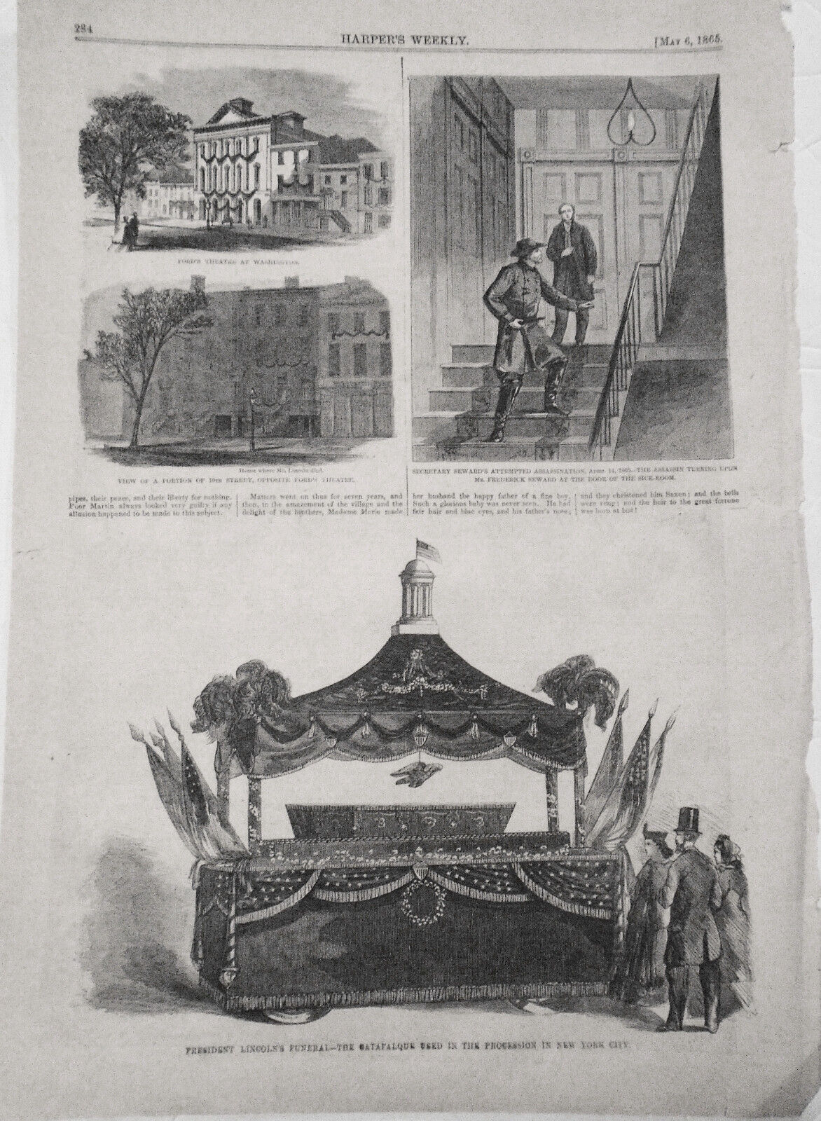 Harpers Weekly Full Page Civil War Lincoln Assassination Funeral Casket May 1865