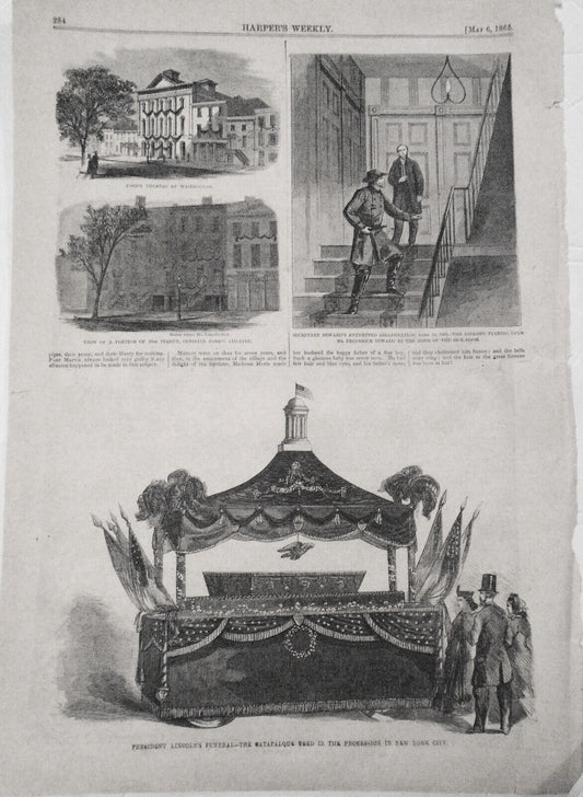 Harpers Weekly Full Page Civil War Lincoln Assassination Funeral Casket May 1865