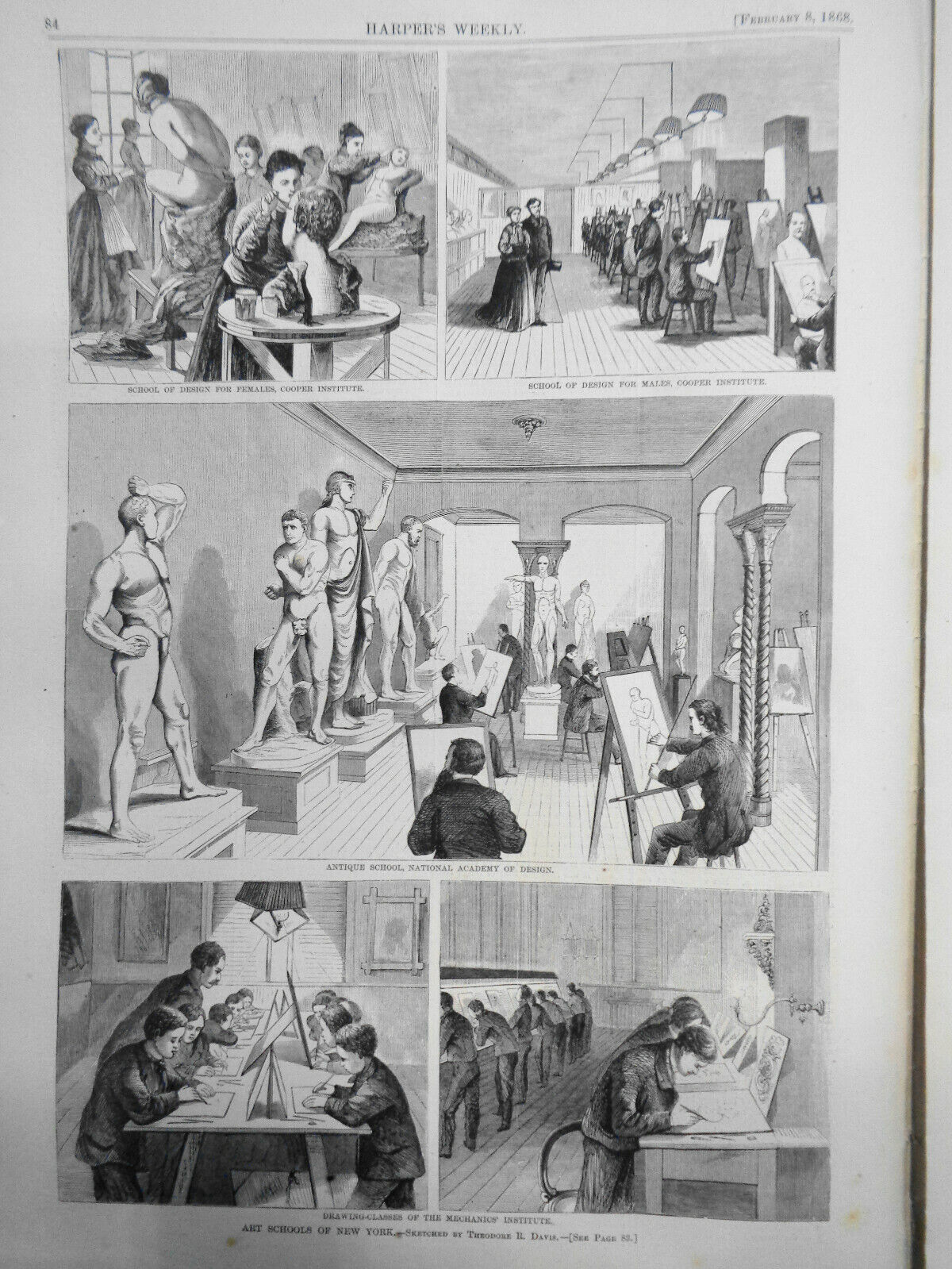 HARPER'S WEEKLY FEB 8, 1868 OVERLAND MAIL, PLANTATION SCENE, PAUPERS, ART SCHOOL