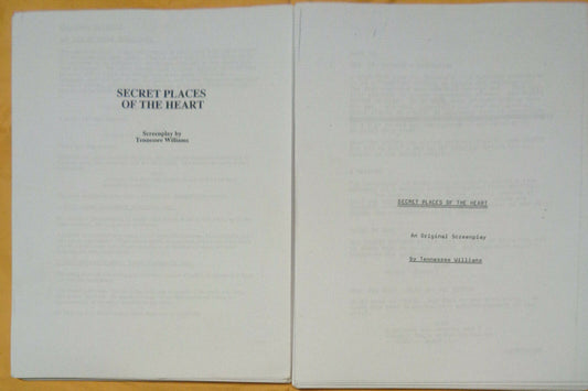 Tennessee Williams - Secret Places Of The Heart - 2 unpublished screenplays