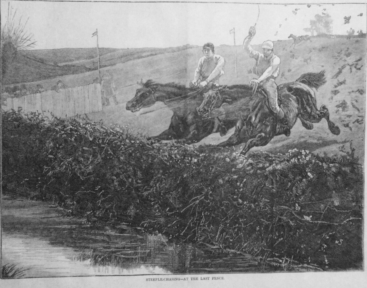 STEEPLE-CHASING - Two original prints from Harper's Weekly, April 25, 1874