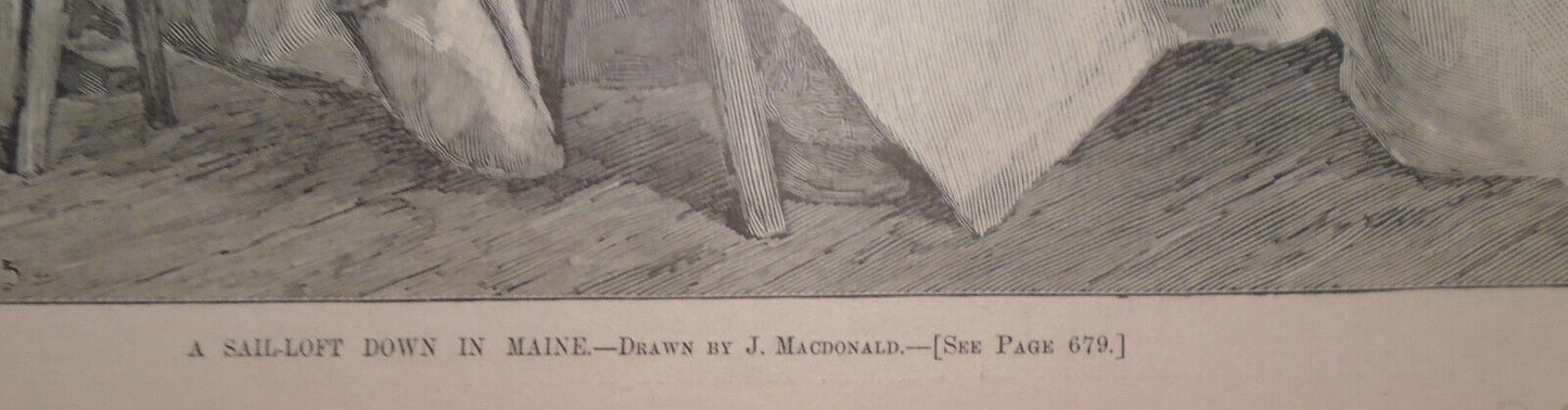 A Sail Loft Down In Maine, by J. Macdonald.  Harper’s Weekly. October, 1885.