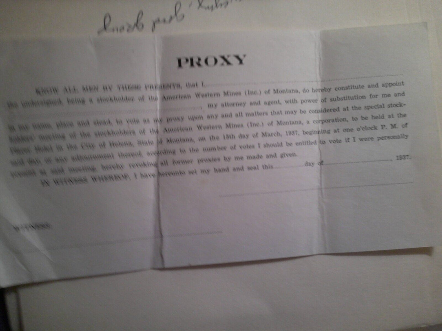 1937 American Western Mines (Inc.) of Montana - Stockholders' Meeting & Proxy