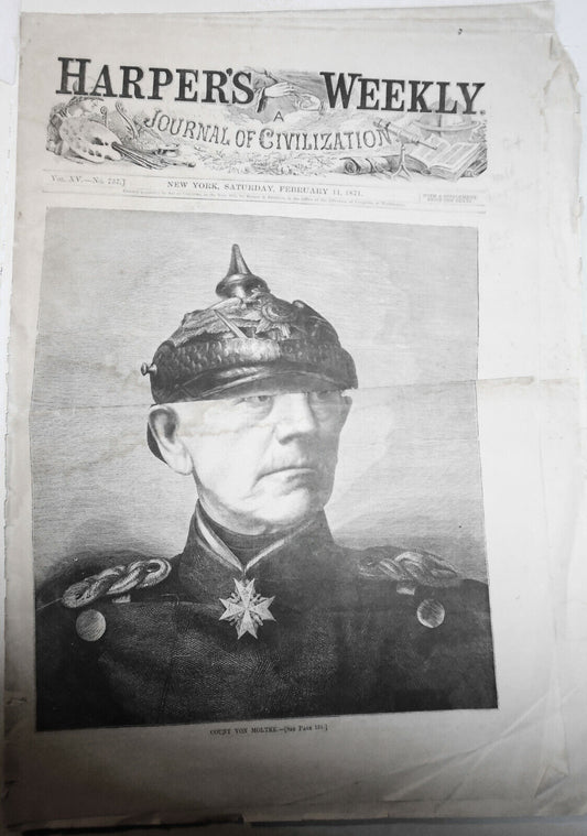 Harper's Weekly, Febr 11, 1871 -  Count Von Moltke, Rome flood, Red Cross, etc