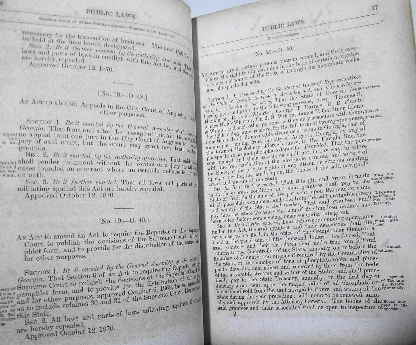 1870 Public laws passed by the General Assembly of the State of Georgia. 1st ed.