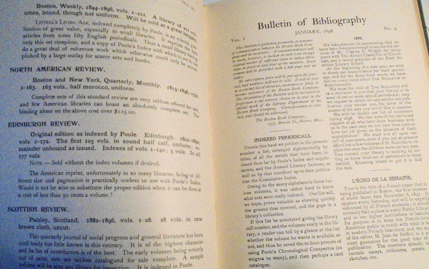 Bulletin of Bibliography, Volume 1, April 1897 to July 1899. Hardcover.