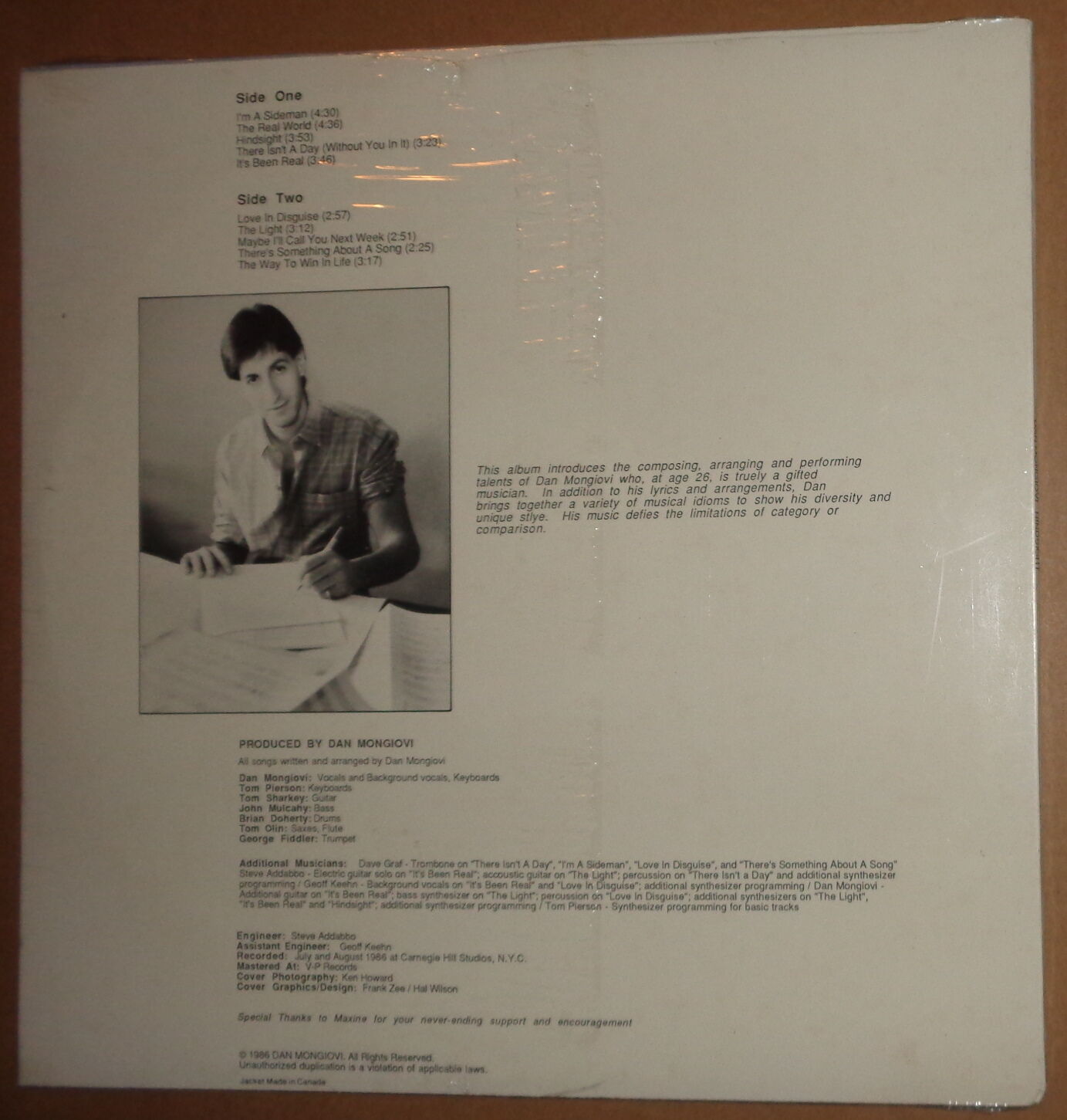 Dan Mongiovi - Hindsight - LP. 1986. SEALED