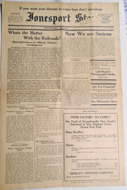 Jonesport Star, August 28, 1930 - Appeal to the railroads, etc.
