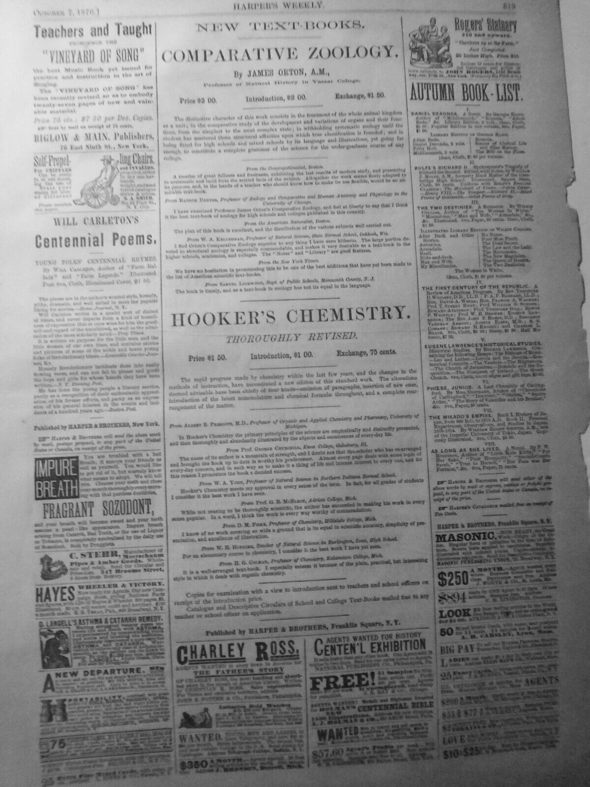 Harper's Weekly October 7, 1876 - Original complete - Hold the Fort, by Nast etc