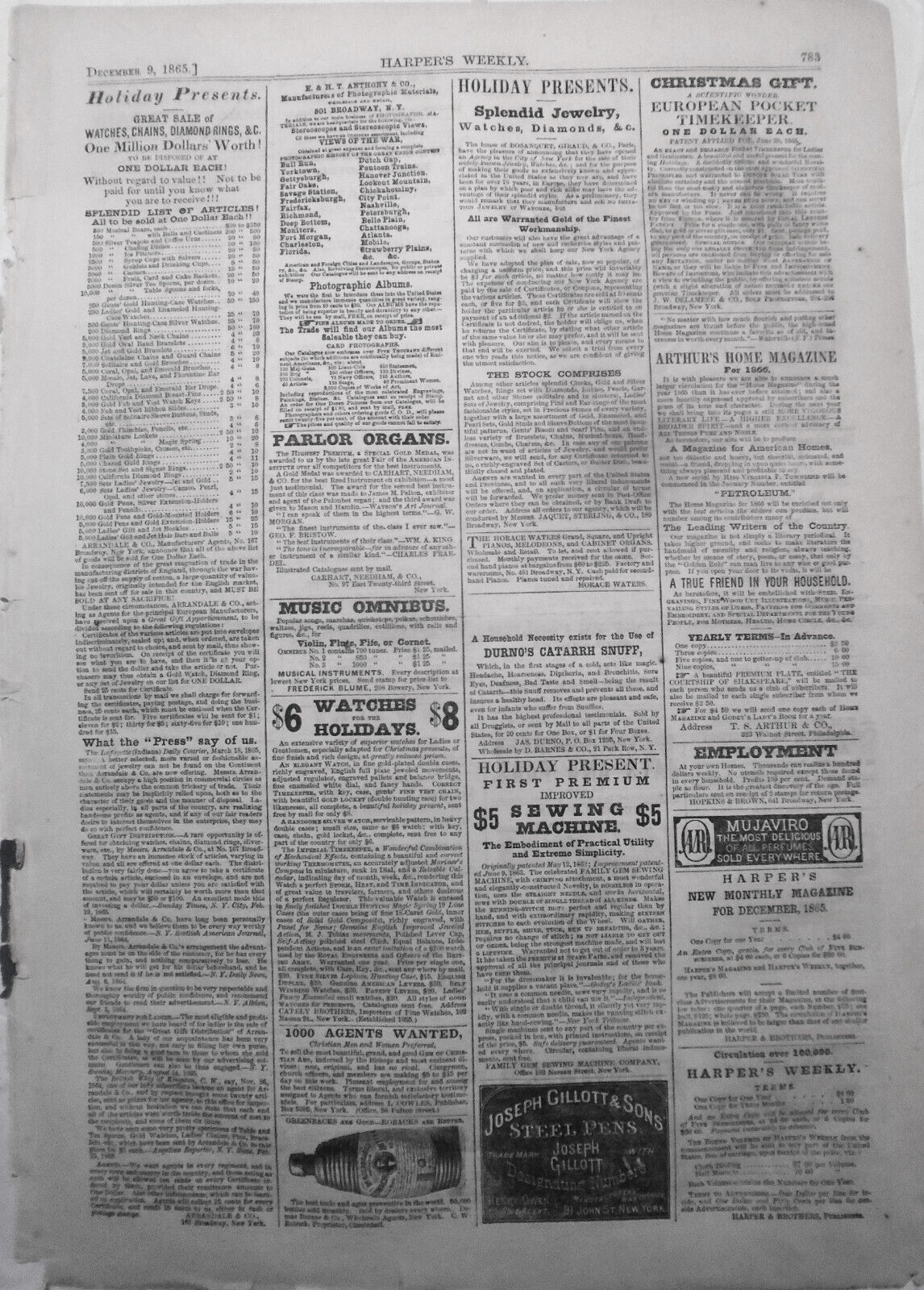 "This establishment does not advertise in the New York Herald". 1865 HW original